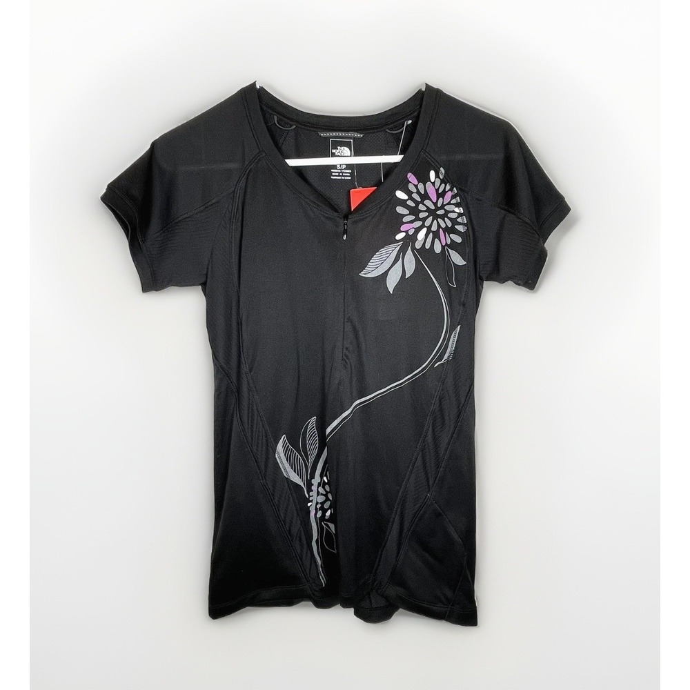 NWT THE NORTH FACE Cycling Jersey Womens Sz Small Black Floral $60 1/4 Zip NEW